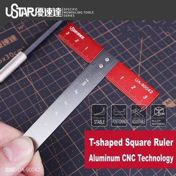 Ustar Инструменти за модели UA-90042 Т-образна квадратна линийка 90 ° алуминиева CNC технология Прецизна скала за Gundam Модел Хоби Направи си сам
