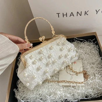 Висококачествена дамска чанта Crossbody Плътен цвят перлен декор Женски вечерни чанти Япония стил прости дами чанта за рамо 2023 Ново
