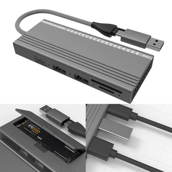 M.2 NVMe / SATA твърд диск случай тип-C док 10Gbps твърдотелен диск PD100W 2 USB 2.0 портове SD / TF карта слотове за PC лаптоп