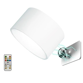 LED стена Sconce, стена RGB лампа USB акумулаторна 360 ° Завъртете магнитна топка, безжична стена светлина за леглото