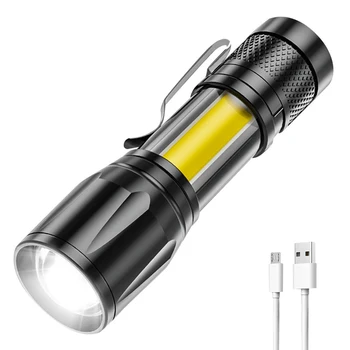 XPE+COB Мощно фенерче Телескопично увеличение Преносима ръчна лампа USB акумулаторна светкавица водоустойчива за пешеходен туризъм