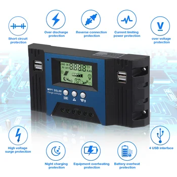 Solar Charge Controller 12V 24V 30A MPPT Auto Solar Panel Controller Solar Regulator with Lcd Screen Fit for Small Solar System