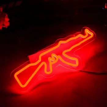AK Gun Neon Sign USB Powered for Room Decor, Neon Wall Sign Димируем LED неонов светлинен знак за игрална зала Бар Спортно студио