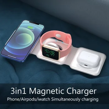 3in1 Сгъваема магнитна безжична стойка за зарядно устройство за iPhone 15 14 13 12 Pro Max Plus AirPods 3 2 Държач за бързо зарядно устройство