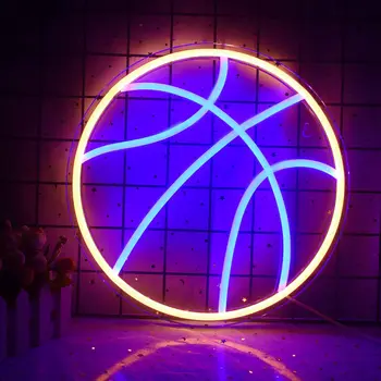 Баскетболен неонов знак USB захранван за декор на стая, LED неонова светлина Димируема нощна лампа за момчета Спалня Стена Арт Спортно студио