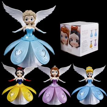 Disney Frozen Ice Princess Electric Rotation Dancing Toys Elsa Anna Doll Wings Action Figure Light Music Girls New Year Gift