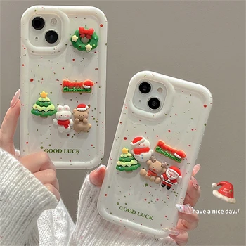 INS сладък 3D карикатура Коледа Санта Елк мек калъф за телефон за iPhone 15 14 11 13 Pro Max 12 X XS XR 7 8 Plus SE корейски капак подарък