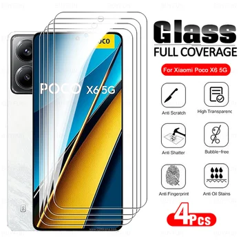4Pcs за Poco X6 5G закалено защитно стъкло Poxo Poko X 6 6X Little X6Pro PocoX6 Pro PocoX6Pro 2024 6.67inch протектори за екран