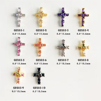 5pcs Multi Design Cross Nail Art Alloy Charms 3D Colorful Crystal Rhinestone Nail Decorations Luxury Punk Nail Retro Accessories