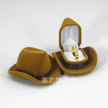 Creative каубойска шапка форма пръстени кутия кадифе бижута дисплей съхранение случай бижута опаковка кутия притежателя за сватбени годишнини
