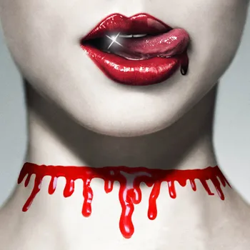 Кървав корем кървене чокър - Хелоуин ужас огърлица с червени кървави петна