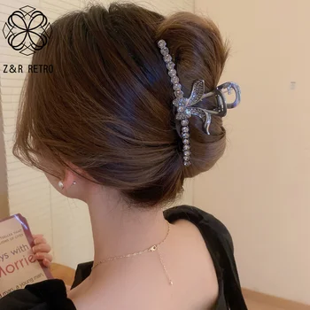 Нови жени елегантен златен цвят геометричен метален нокът за коса със заешки уши Кристал щипки за коса фиба мода аксесоари за коса