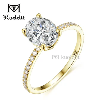Kuololit 3CT овален разрез Moissanite Solid 18K 14K жълто злато пръстен за жени Скрий Halo D VVS пасианс пръстен за годежно парти