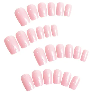 правоъгълник розов печат на ноктите лъскава текстура фалшив нокти лесно да се прилага за ръка декорация нокти изкуство