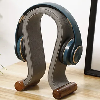Bluetooth стойка за слушалки кожена стойка за слушалки изложбена стойка закачалка декорация дървен материал многослоен дизайн