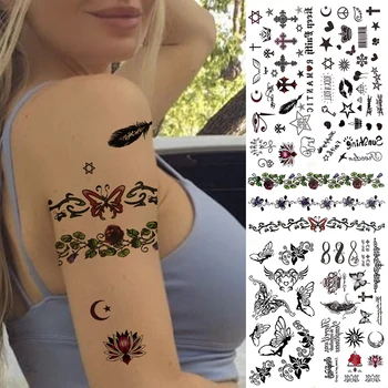 Сладка пеперуда Lotus Временни татуировки за деца Деца Възрастни жени Черен елф елфи татуировка стикер малък фалшив пръст Tatoo ръка