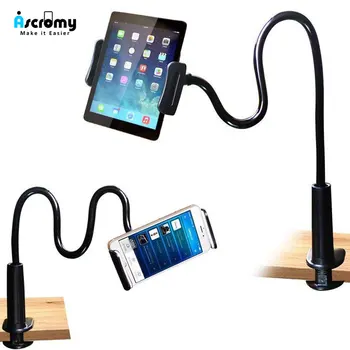 Ascromy мобилен телефон Tablet Stand Holder Clip Long Arm Gooseneck скоба за монтиране скоба за iPad iPadpro iPhone X 8 Plus Samsung S8 S9