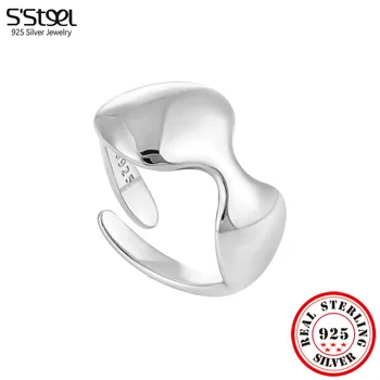 S'STEEL 925 стерлинги сребро минималистични неправилни регулируеми пръстени за дамски готически луксозни маркови аксесоари модни бижута