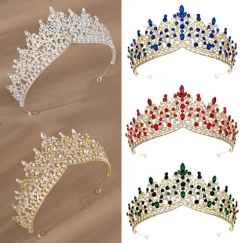 Mix Цвят кристални диадеми и корони за булката жени парти кралица булчински сватба аксесоари за коса бижута шлем корона
