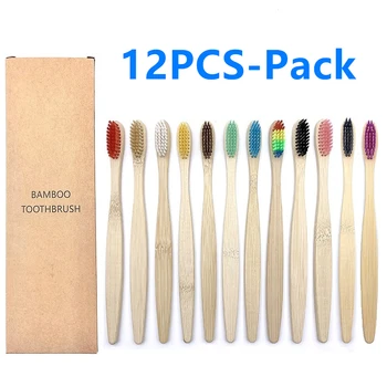 10/12pcs Комплект еко бамбукова четка за зъби - цветни естествени влакна за грижа за устната кухина