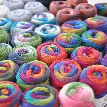 100% вълнена прежда за плетене боядисана дъга плетене на една кука фантазия буци ръчно тъкани цветни резултати кашмир прежда нишка 8PCS