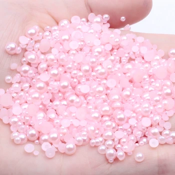 Бебешки розови полукръгли имитации на перли 1.5-14mm Flatback лепило върху мъниста от занаятчийска смола Апликации за чанти за дрехи Обувки DIY консумативи