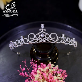 ASNORA 3A кубичен цирконий цвете корона сватба аксесоари за коса за булки шапки бижута принцеса тиара шаферките подаръци
