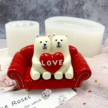 Свети Валентин ЛЮБОВ карикатура любов двойка полярна мечка диван силиконови мухъл ароматерапия мазилка смола лепило орнамент