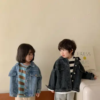 Корейски детски дрехи пролетно и есенно дънково яке с дълъг ръкав малки момчета и момичета бебешки памучни дънкови блузи