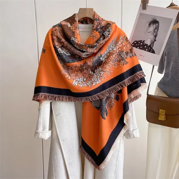 Жени нова зима удебелени топли кашмир шал мода голям шал печат дизайн кърпа Пашмина дълго одеяло Neckerchief