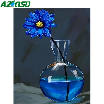 AZQSD Картина по числа Маргаритка цвете ръчноРисуван подарък Живопис по номера Цветен домашен декор 60x75cm DIY Frame Art