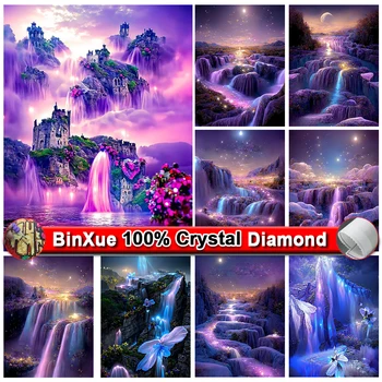 BinXue колоритен пейзаж водопад 100% кристал диамант живопис цвете луна стикер диамант бродерия мозайка декорация дома