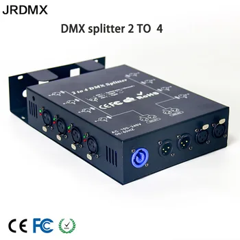 Professional 4 Way DMX сплитер 4 канал оптически изолирани DMX сигнал дистрибутор бустер / сплитер за сценични осветителни тела