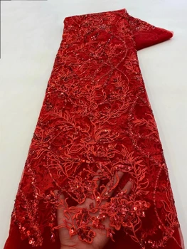 Френски дантелени тъкани Качество 2023 Нова рокля за сватбено парти с пайети Жени Висока нигерийска мрежеста последователност Африканска бродерия тюл