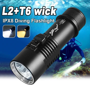 High Power LED фенерче за гмуркане IPX8 Най-висок водоустойчив рейтинг L2 T6 Водолазни фенери Професионална светлина за гмуркане с ръчно въже