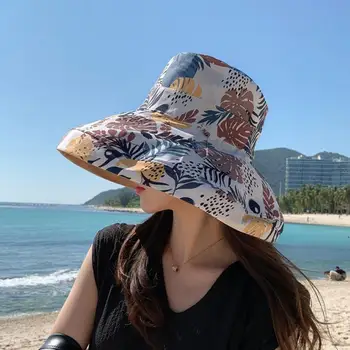 Дамска шапка за слънце Casual Female Sunscreen Bucket Hat Double Sided Wide Brim Summer Hat Folding Fisherman Hat