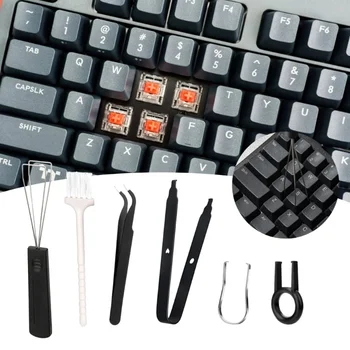 Удобен комплект за премахване на клавиши и бутони 6Piece Инструмент за четка за почистване на клавиатурата за лесно отстраняване на клавиши