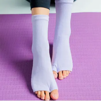 Dance удобни дишащи против хлъзгане памук плътен цвят чорапи йога чорапи жени трикотаж половин палмови чорапи