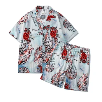 Shirt&Shorts 2 Piece Set Tiger Floral Digital Printing Loose Fit Summer Casual Quality Polyester Soft Comfortable Fashiaon Suits