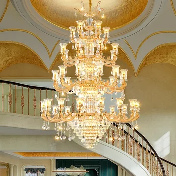 Луксозна вила Цинкова сплав фарове европейски стил дуплекс сграда хол светлини кристал полилей хотел лоби светлини