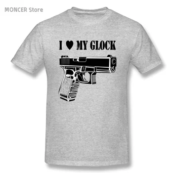 I Love My Glock Handgun Men T Shirt Funny Tees Short Sleeve Crew Neck T-Shirts 100% Cotton Unique Tops