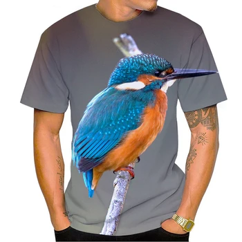 Нова гореща продажба птица Kingfisher 3d печат мъжки къс ръкав тениска случайни мода цвят птица печат личността дизайн