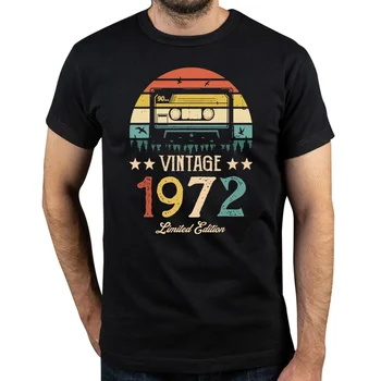Лятна реколта 1972 ретро касета 52 рожден ден 52 години къс ръкав памук графика T ризи Tees върховете Streetwear Мъже