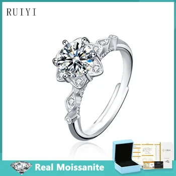 1ct Moissanite диамант регулируеми пръстени за жени годежни сватбени бижута модерен прост 925 сребърен пръстен оригинален сертифициран