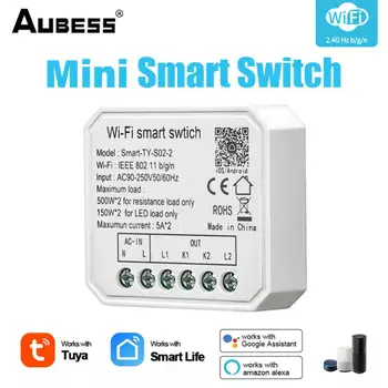 Tuya WiFi Smart Light Switch Module Mini 1/2 Gang Smart Life Voice App Безжично дистанционно управление работи с Alexa
