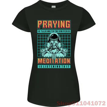 Молитва и медитация Space Universe Yoga Womens Petite Cut T-Shirt 100% памук Мъжка тениска Дамска тениска