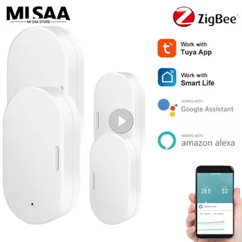 AUBESS Zigbee сензор за прозорци на вратите Отворени затворени детектори Безжичен мини сензор Известие за домашна аларма Google Home Alexa EWeLink