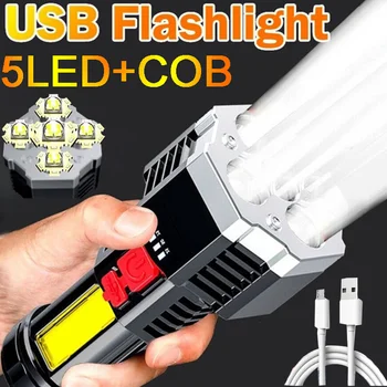  висока мощност LED фенери USB акумулаторна мощна светкавица фенерче Маркирайте тактическо осветление COB LED фенери