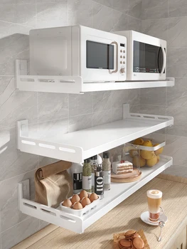 Кухненска стойка за съхранение, неперфорирана подправка за стенен монтаж, монтирана на стена, пълна с домашно бяло многофункционално съхранение