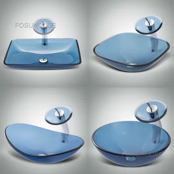 Мивка от закалено стъкло Модерни прости мивки за баня Единична мивка Прозрачен арт Мивки за баня Кръгли мивки
